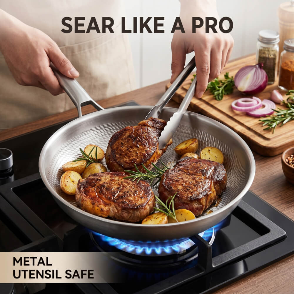 GOWAPA Titanium Hammered Pan With Lid – Perfect for RV Cooking