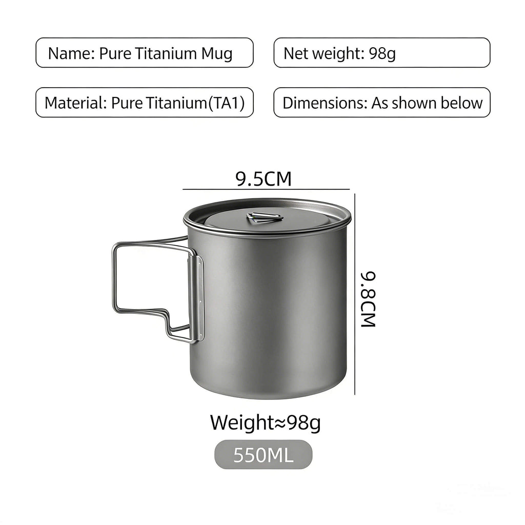 Titanium Outdoor Coffee Mug 550ml & 750ml for Hiking & Camping