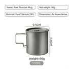Titanium Outdoor Coffee Mug 550ml & 750ml for Hiking & Camping