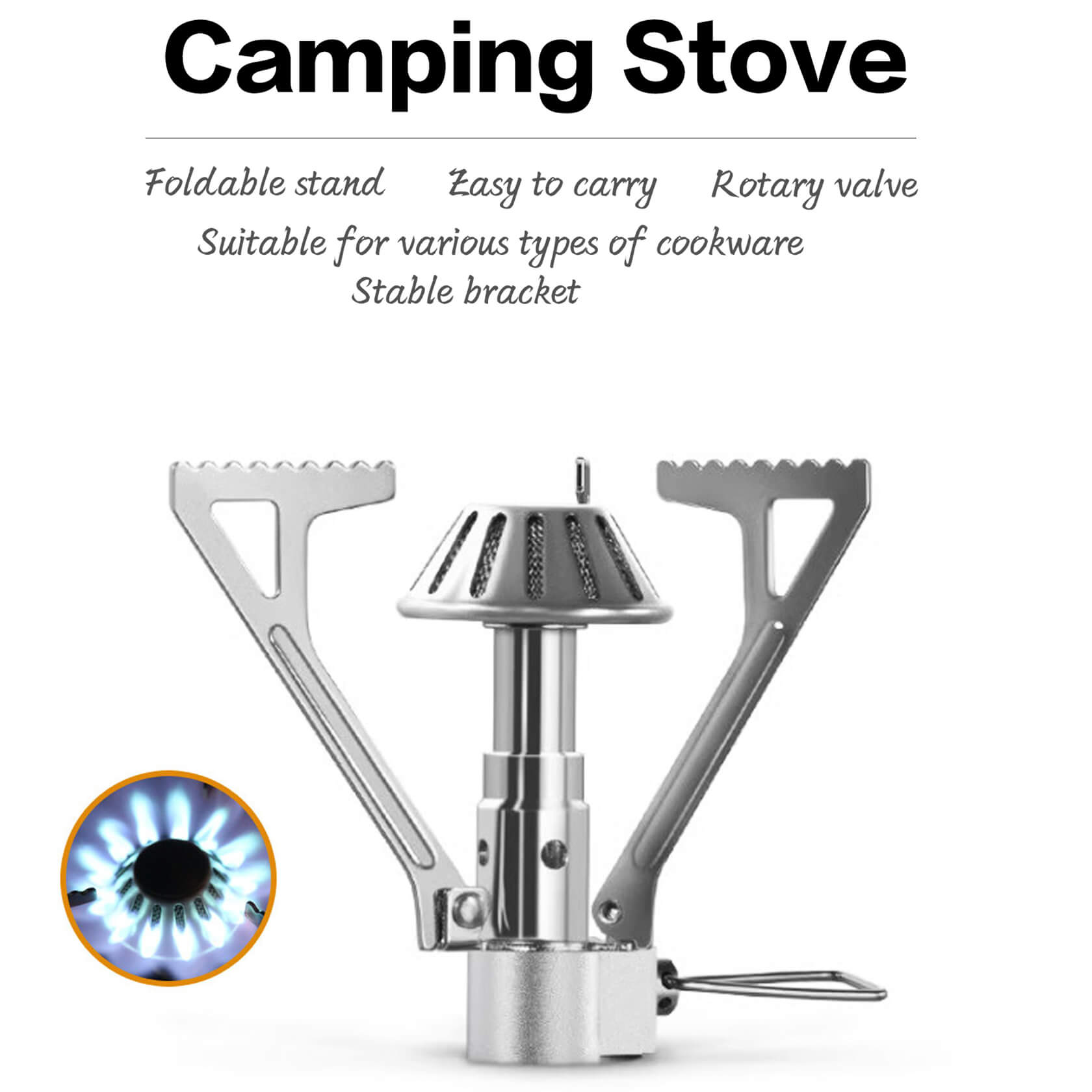 Portable Camping Stove Set – Stove, Igniter & Gas Canister Stand