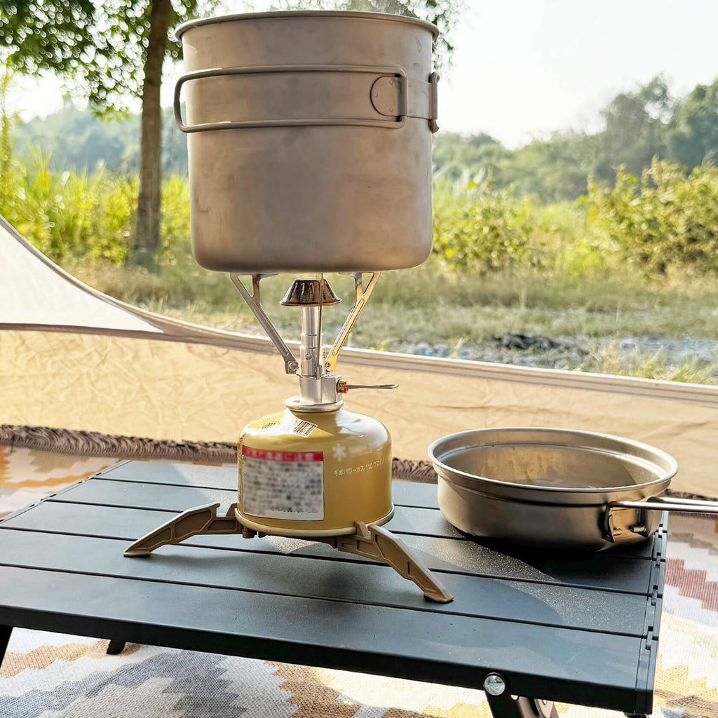 Portable Camping Stove Set – Stove, Igniter & Gas Canister Stand