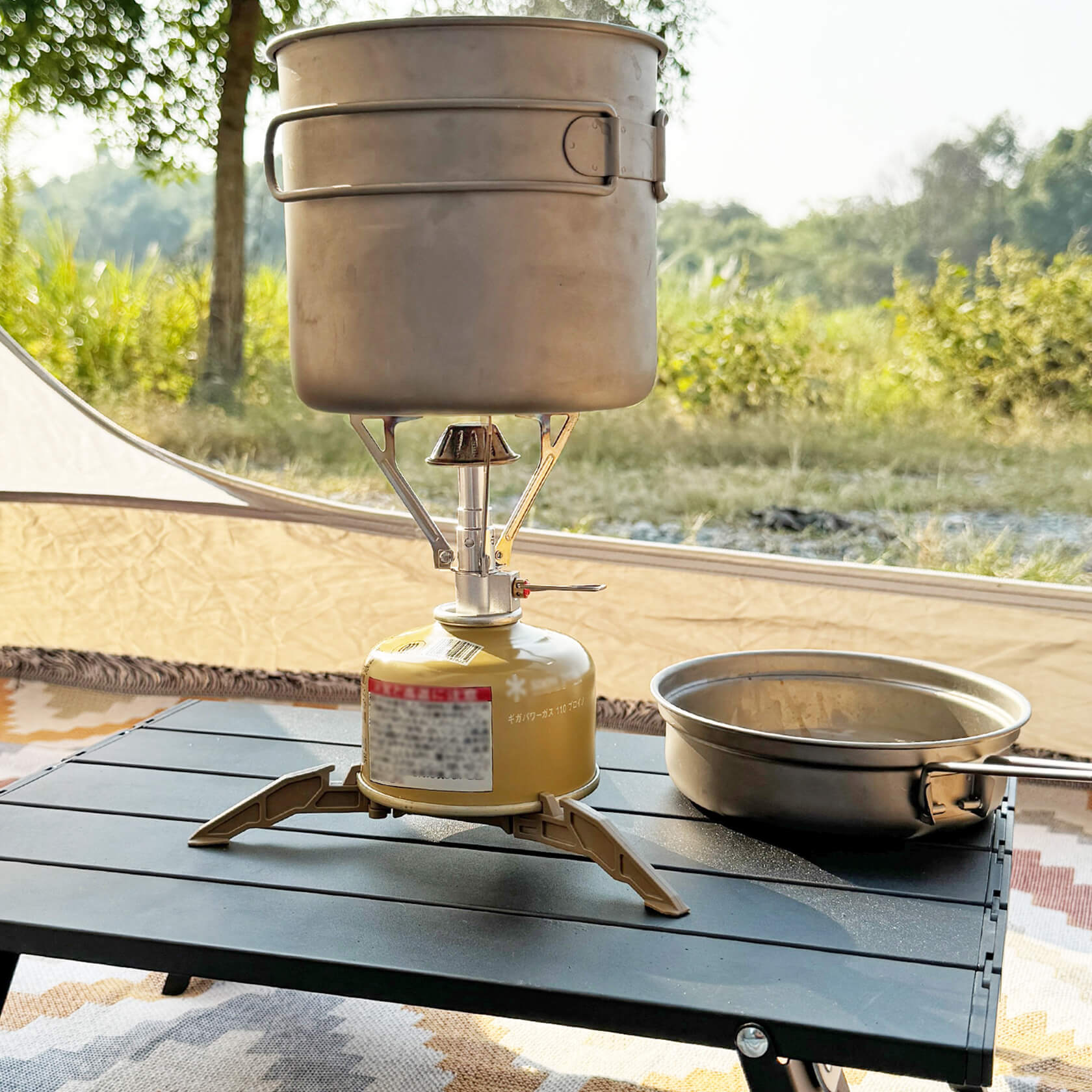 Portable Camping Stove Set – Stove, Igniter & Gas Canister Stand