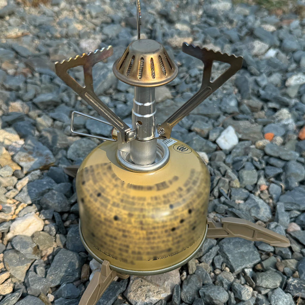 Portable Camping Stove Set – Stove, Igniter & Gas Canister Stand