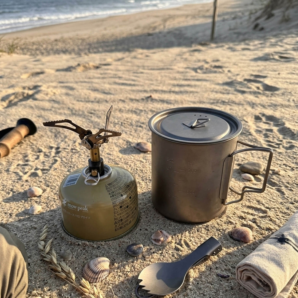 Ultralight Titanium 750ml Pot & 3pcs Solo Backpacking Stove Kit