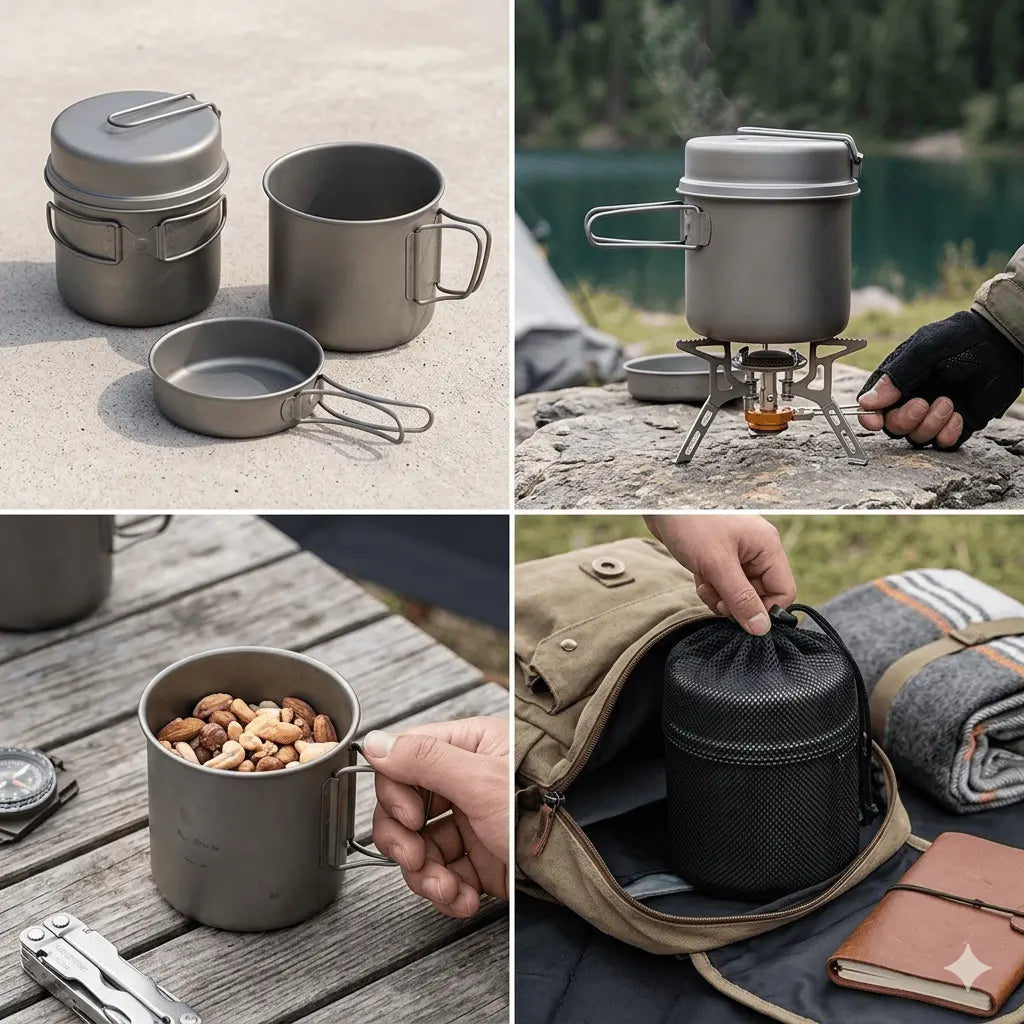 Titanium Camping Cookware Set – Lightweight Pot, Pan & Kettle