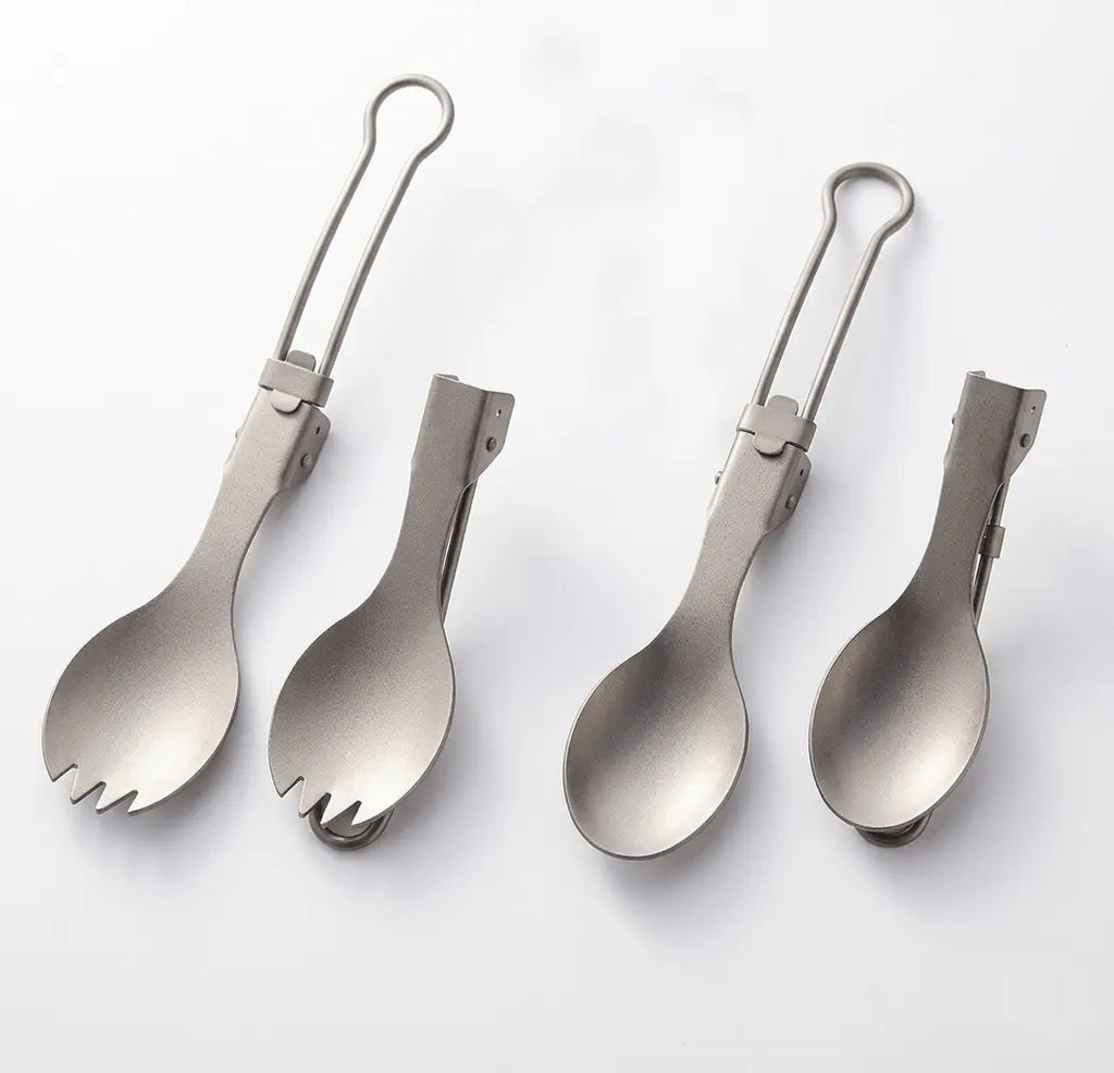Titanium Folding Utensils Set – Spoon & Fork for Camping