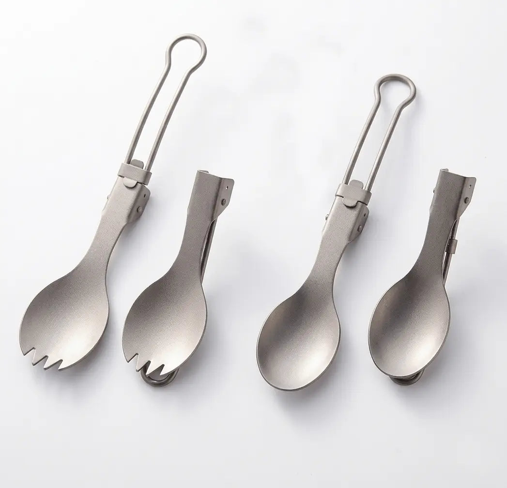 Titanium Folding Utensils Set – Spoon & Fork for Camping
