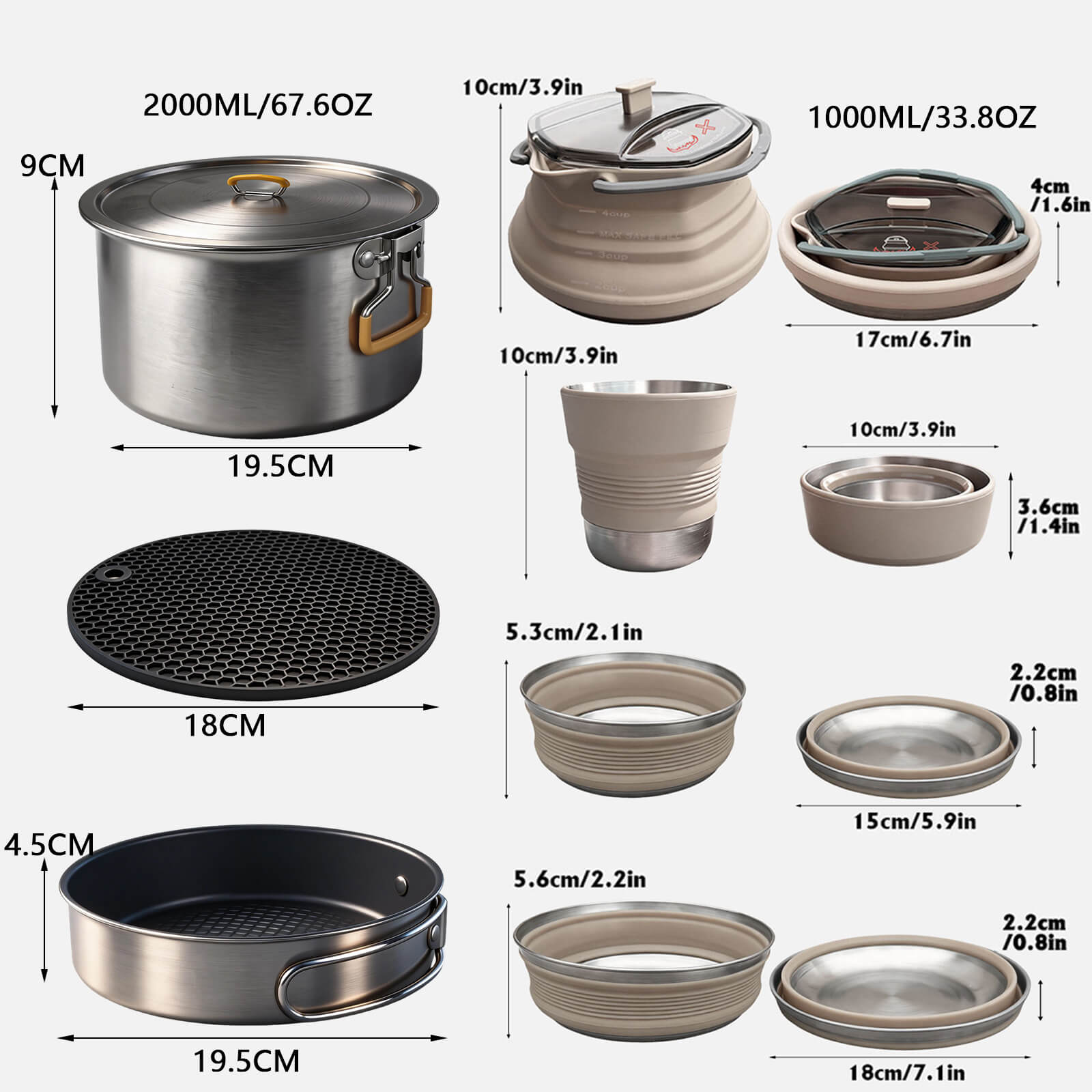 Ultralight Cookware Set size