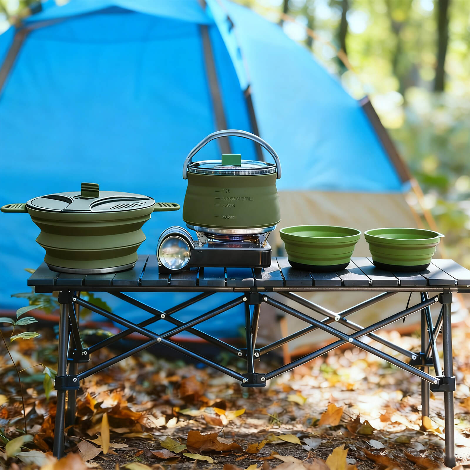 Olla plegable de camping de 85 oz con tapa