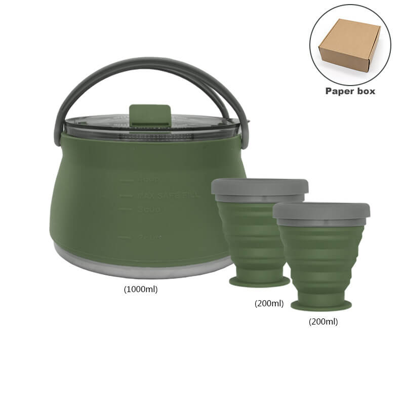 Juego de hervidor de camping plegable con taza y bol – 1000 ml. Utensilios de cocina portátiles.