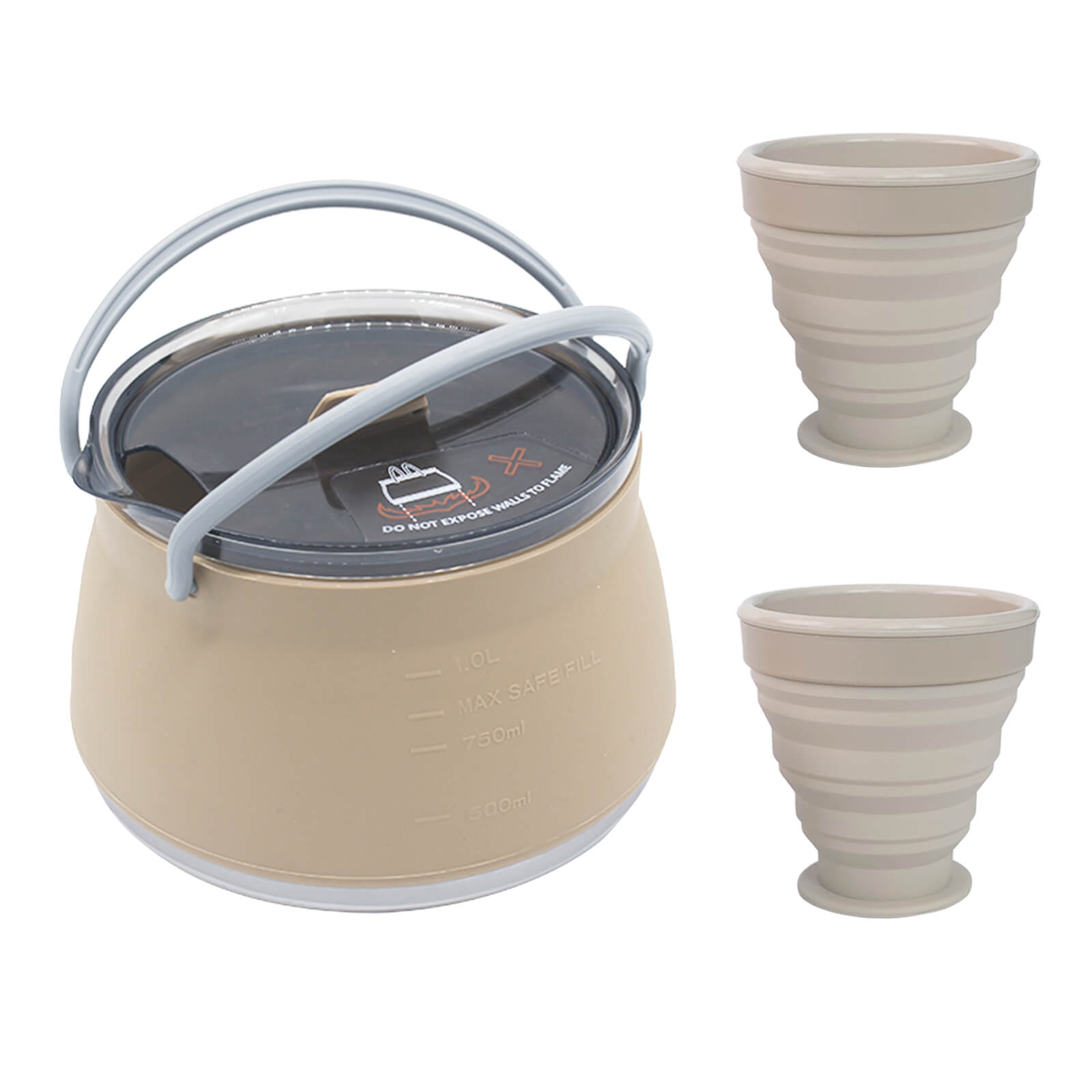 Juego de hervidor de camping plegable con taza y bol – 1000 ml. Utensilios de cocina portátiles.