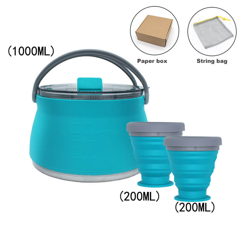 Juego de hervidor de camping plegable con taza y bol – 1000 ml. Utensilios de cocina portátiles.