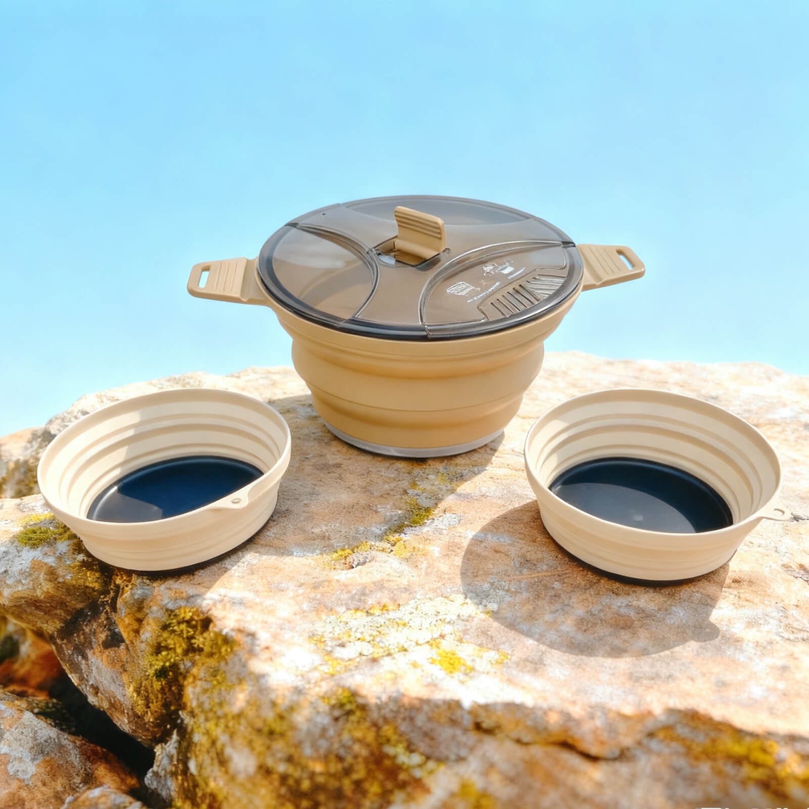 Olla plegable de camping de 85 oz con tapa