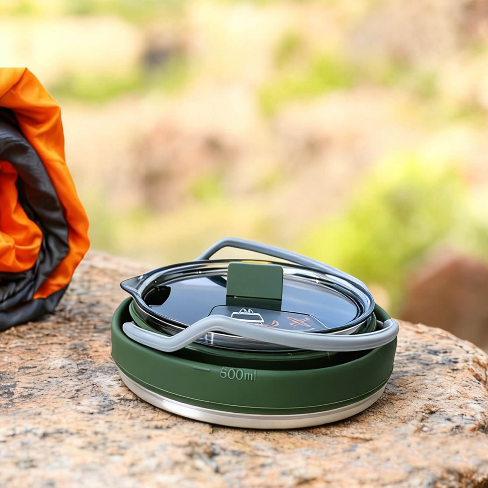 Juego de hervidor de camping plegable con taza y bol – 1000 ml. Utensilios de cocina portátiles.