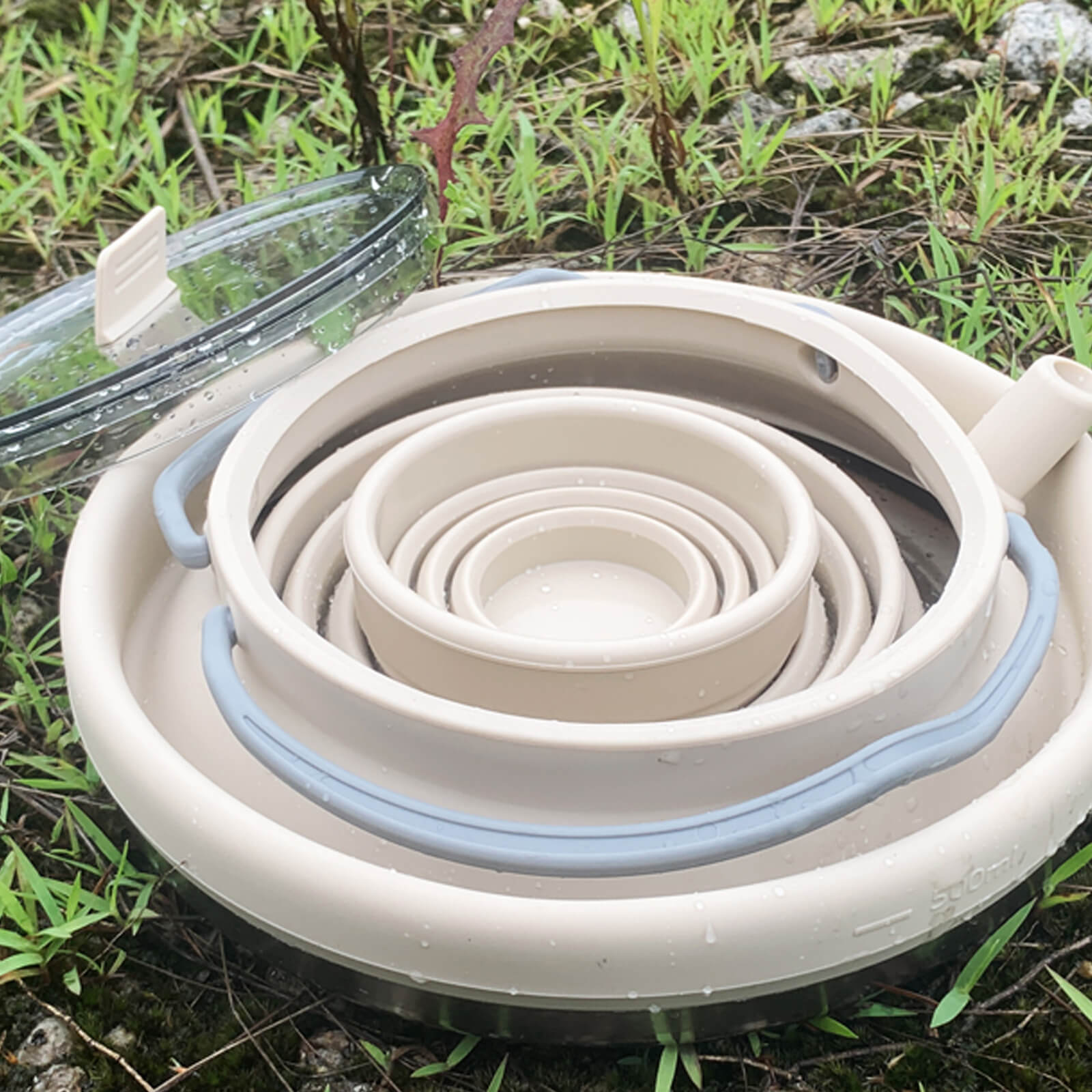 Juego de hervidor plegable para camping de 1500 ml con taza y bol – Utensilios de cocina para exteriores para 2-3 personas