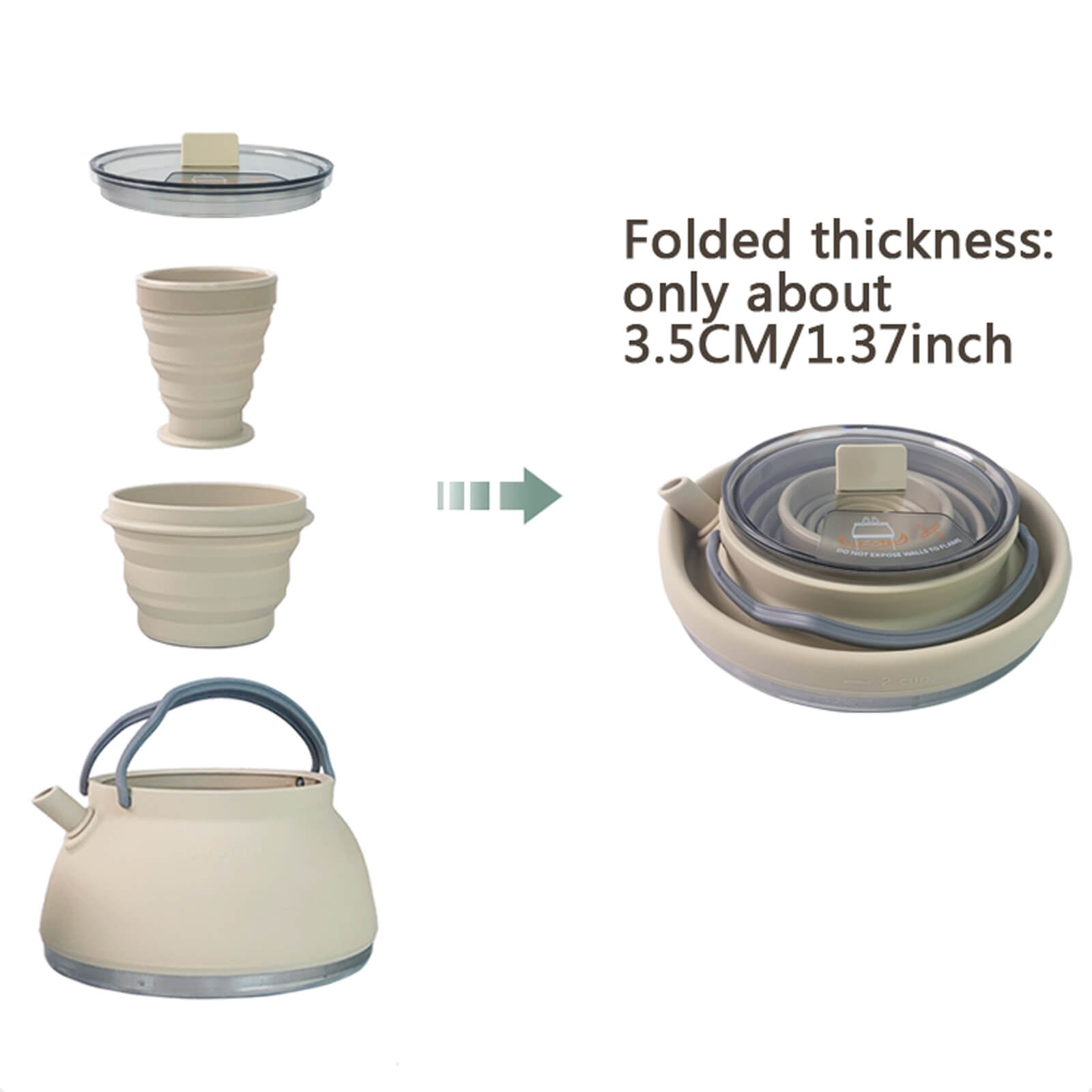 Juego de hervidor plegable para camping de 1500 ml con taza y bol – Utensilios de cocina para exteriores para 2-3 personas