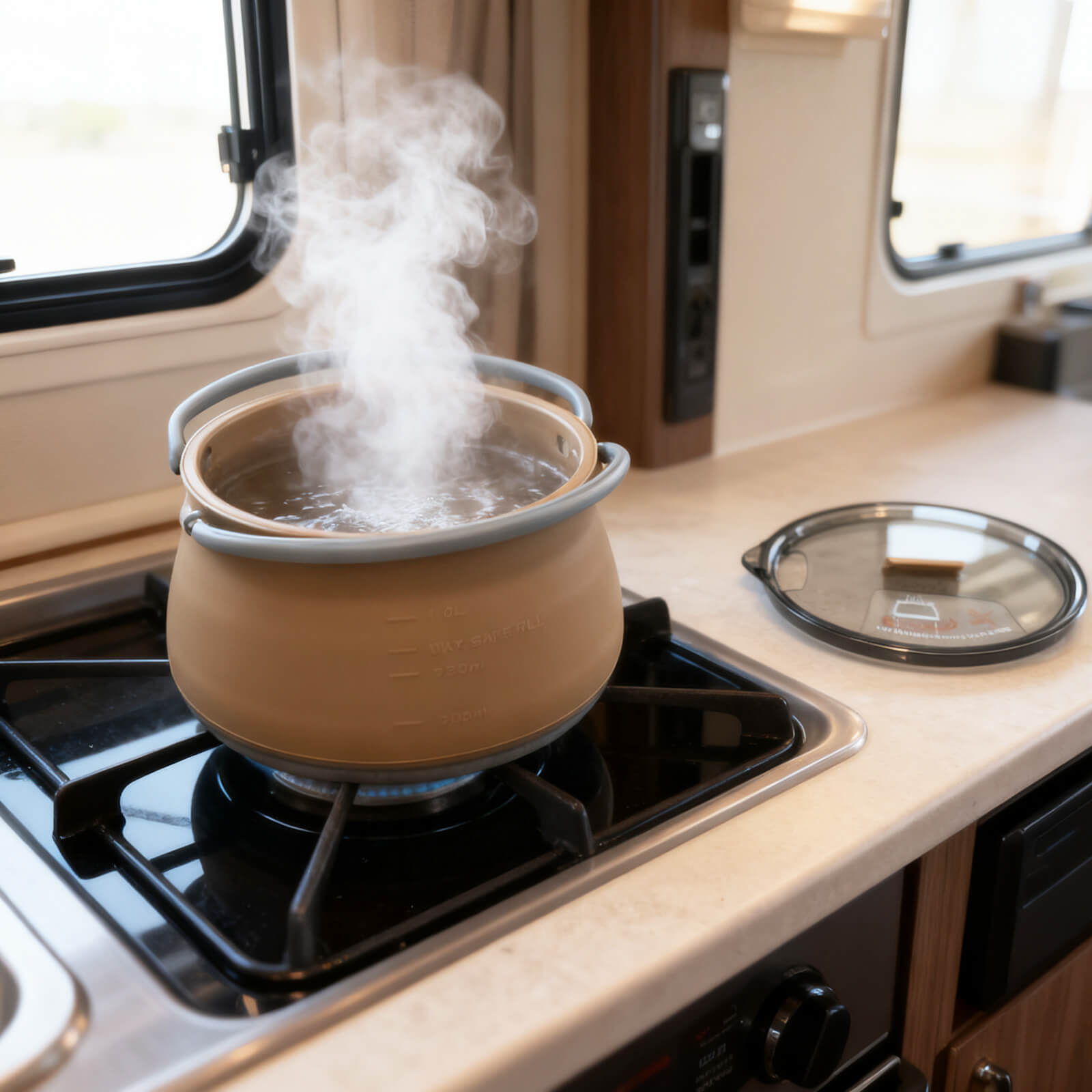 Juego de hervidor de camping plegable con taza y bol – 1000 ml. Utensilios de cocina portátiles.