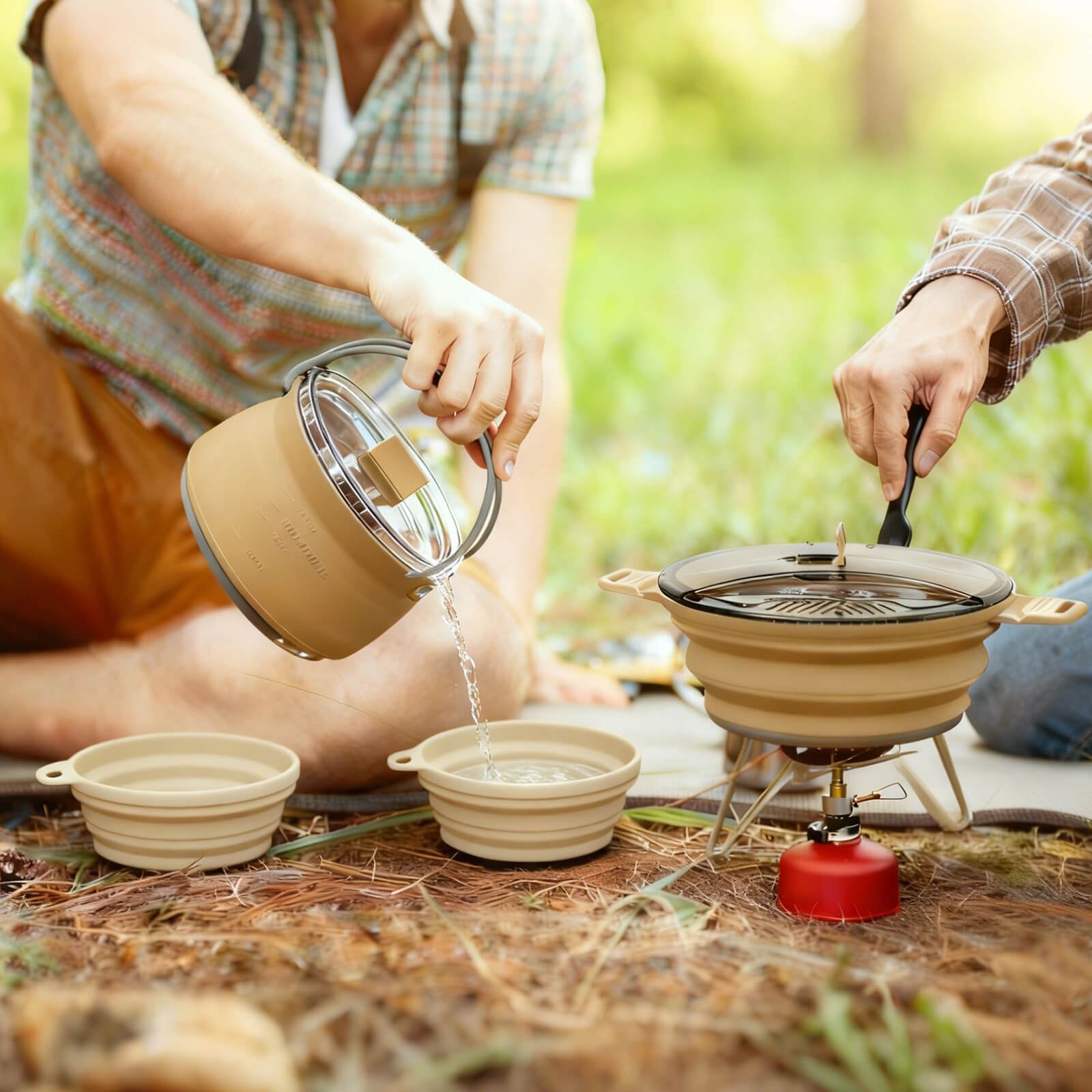 Olla plegable de camping de 85 oz con tapa