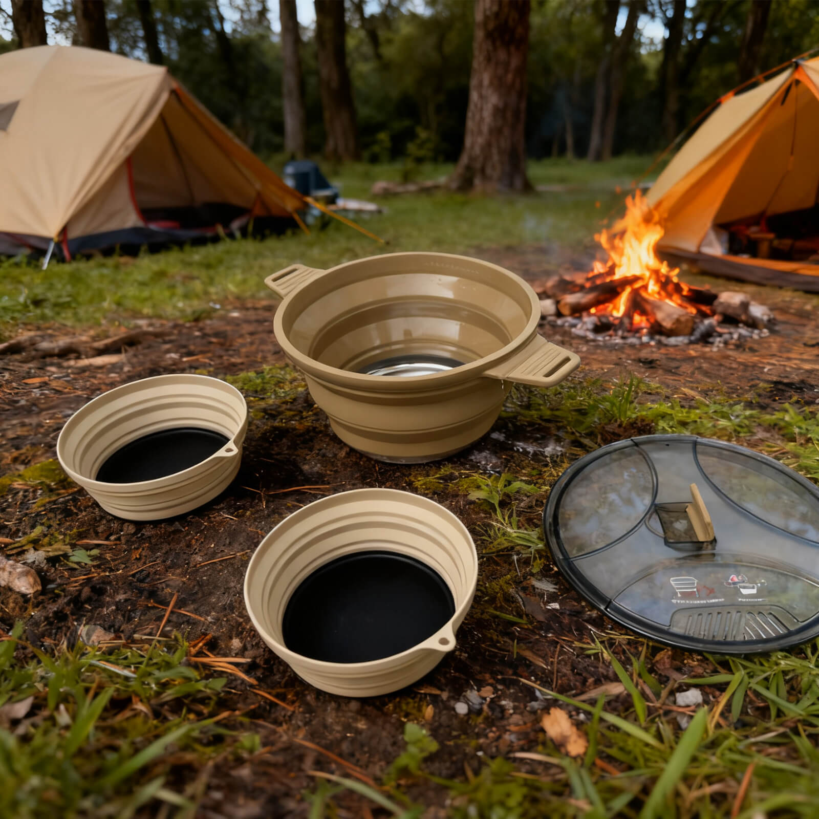 Olla plegable de camping de 85 oz con tapa