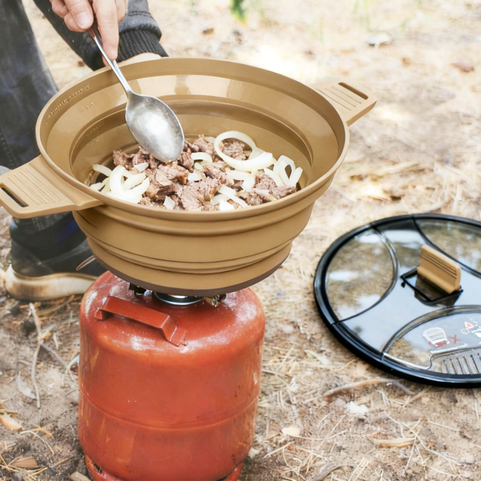 Olla plegable de camping de 85 oz con tapa