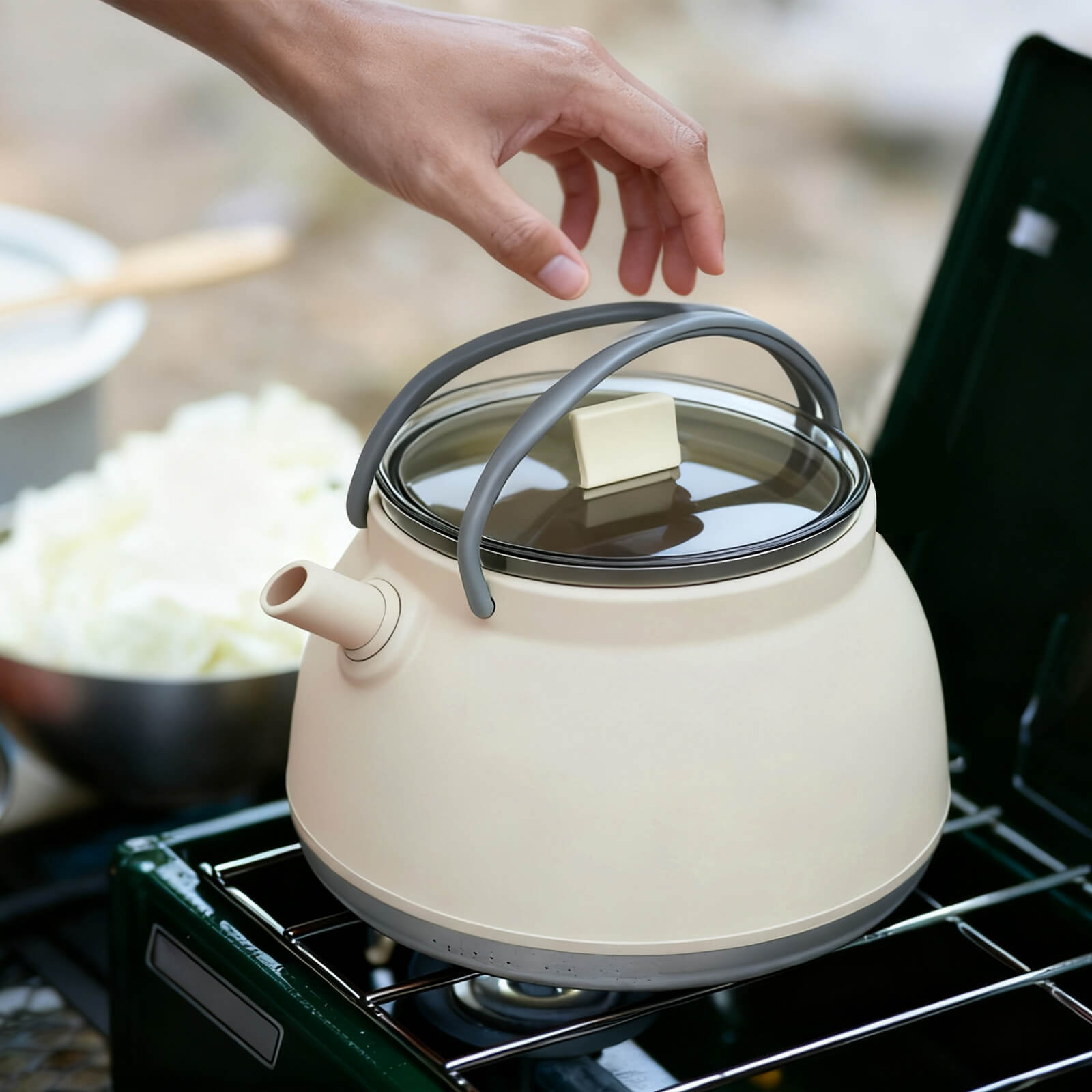 Juego de hervidor plegable para camping de 1500 ml con taza y bol – Utensilios de cocina para exteriores para 2-3 personas