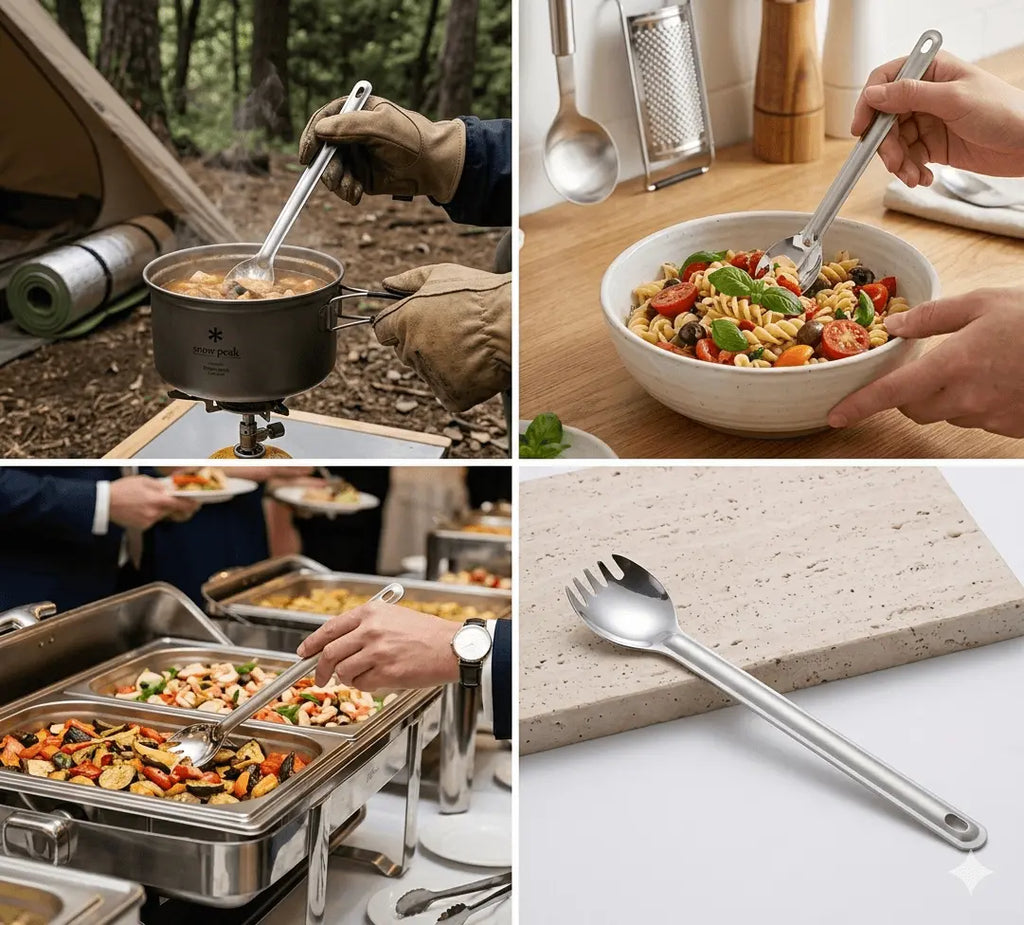 Titanium Long Handle Fork & Coffee Stir Spoon for Outdoors